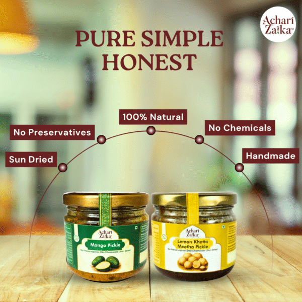 features of mango achar and lemon khatta meetha pickle