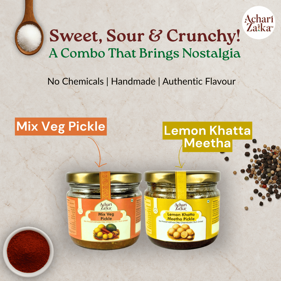 2 jars of lemon kahtta meetha and mix veg pickles