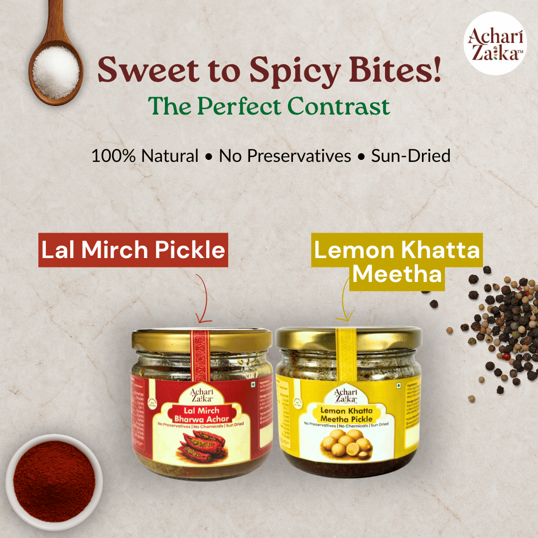2 jars of lal mirch bharwa achar and lemon khatta meetha achar