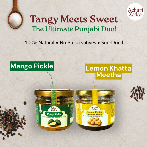 mango pickle and lemon khatta meetha pickle combo jars
