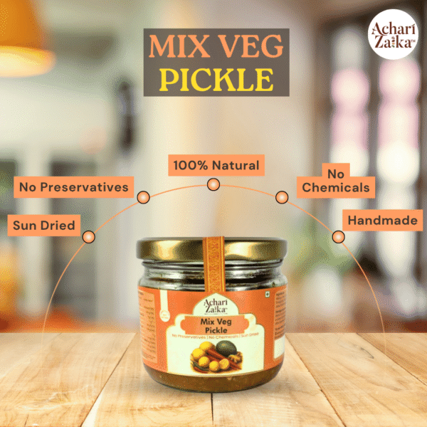 a jar of mix veg achar with features